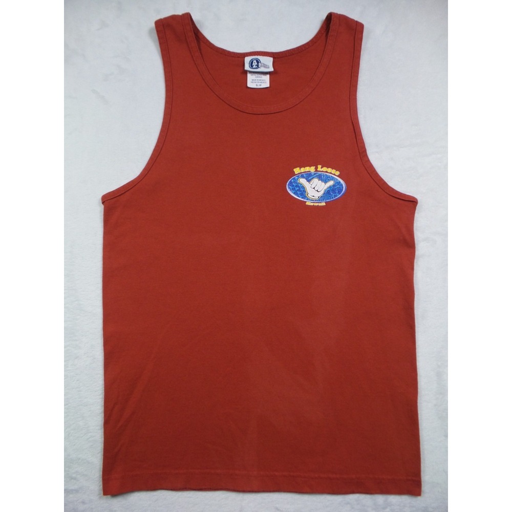 Vintage Arizona Jean Company Shirt Mens Size S Red Tank Top Hang Loose Hawaii